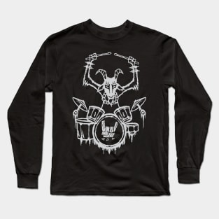 Heavy Metal Headbanger Gift Drummer Goat Playing Drums Long Sleeve T-Shirt